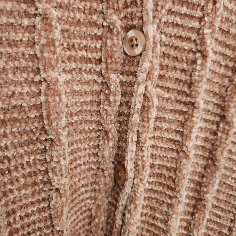 LuLaRoe One Size Chenille Button Front Shawl Tan Fringe Tassel Wrap Poncho - Picture 5 of 9